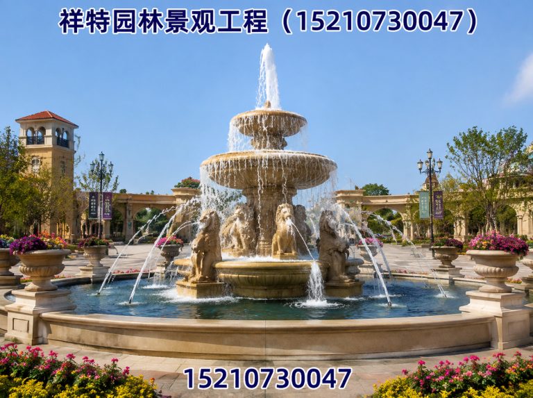 望都县人工湖喷泉展示图